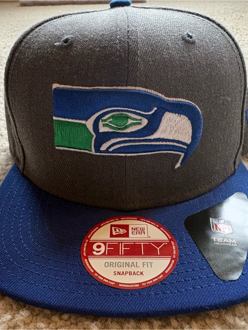 New Era Seattle Seahawks Gray and Blue 9FIFTY Snapback Hat vintage style